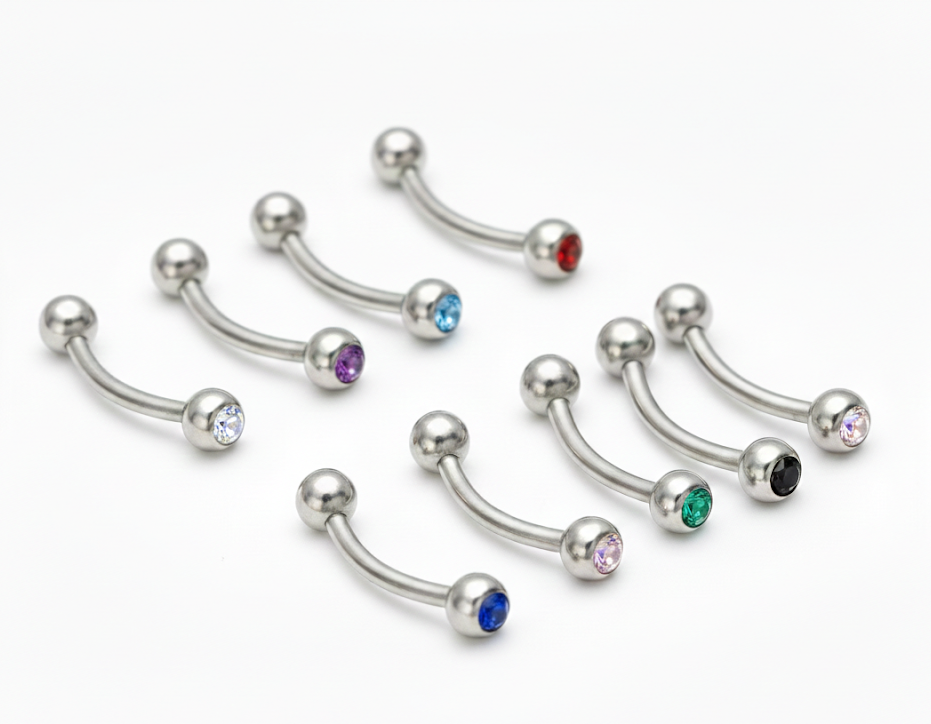 [B0J3]  3mm Jewel Curved Barbell - Eyebrow